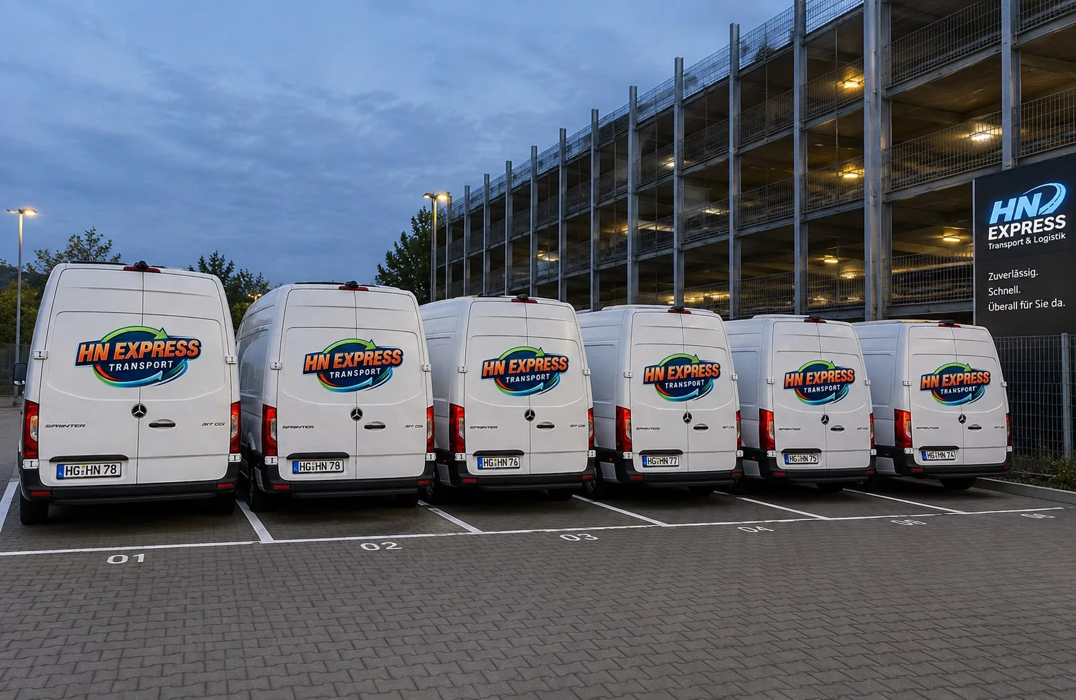 Sechs Mercedes Sprinter von HN Express bereit für Express- und Kurierfahrten